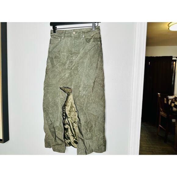 BLANKNYC Hunter Green Corduroy Front Slit 100% Leather Skirt Size 25 - Picture 4 of 14